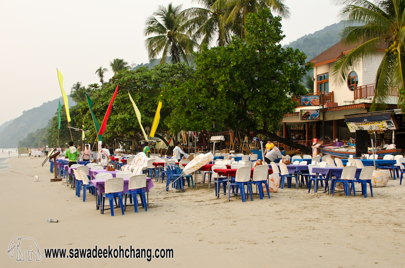 Restaurants on the beach in the evening