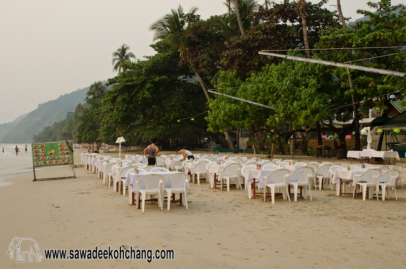 Restaurants on the beach in the evening